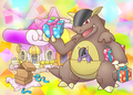 Kangaskhan's Pokémon Café artwork PSMD.png